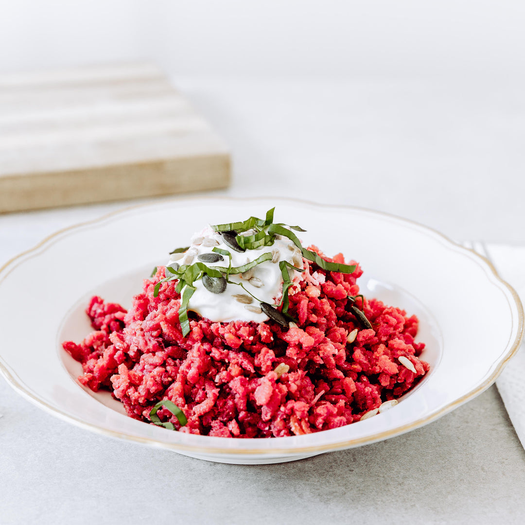 Rote Rüben Risotto mit Ziegenkäse